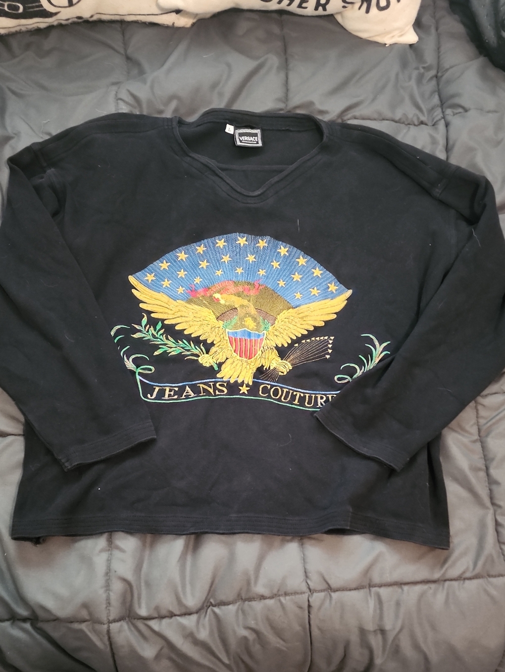 Versace Jeans Collection Black Sweatshirt with Embroidered Eagle